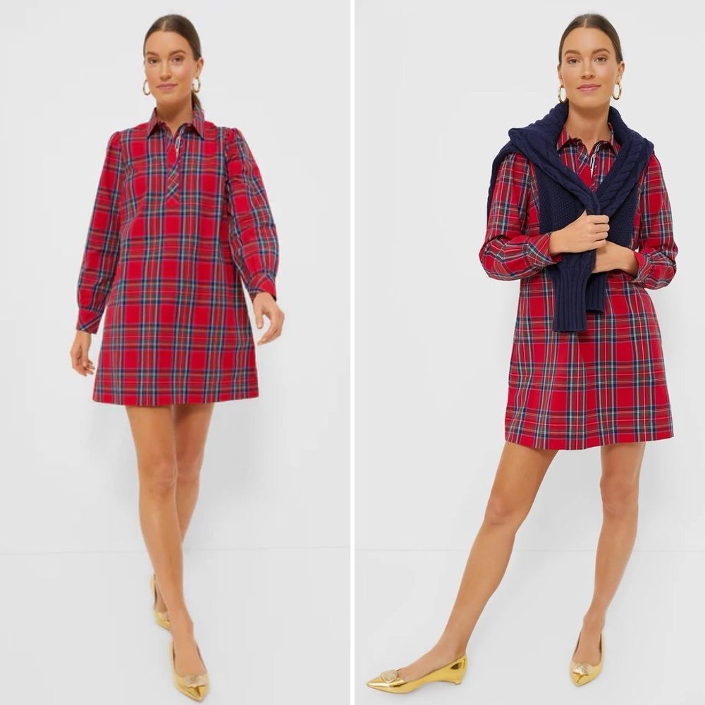 Vineyard Vines Red Royal Stewart Poplin Popover Dress XS